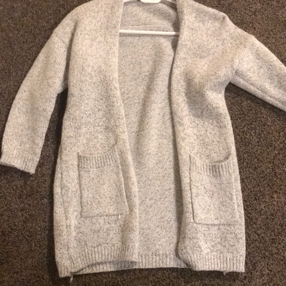 Light gray cardigan with black detail